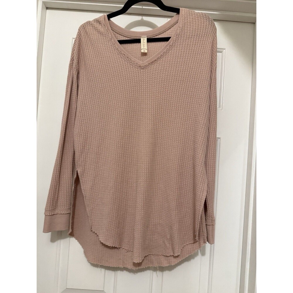 Altar'd State Blush Pink Waffle Knit V Neck Henley XS Vintage Inspired